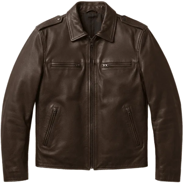 dark brown leather jacket