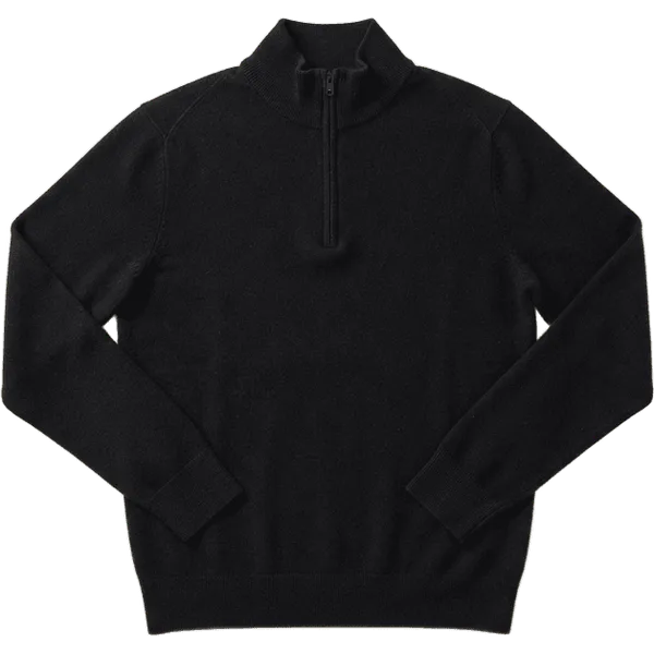 black quarter-zip sweater